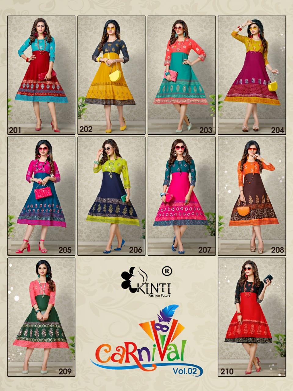 Kinti Carnival 2 Fancy Flair Block Regular Wear Anarkali Printed Kurtis Collection